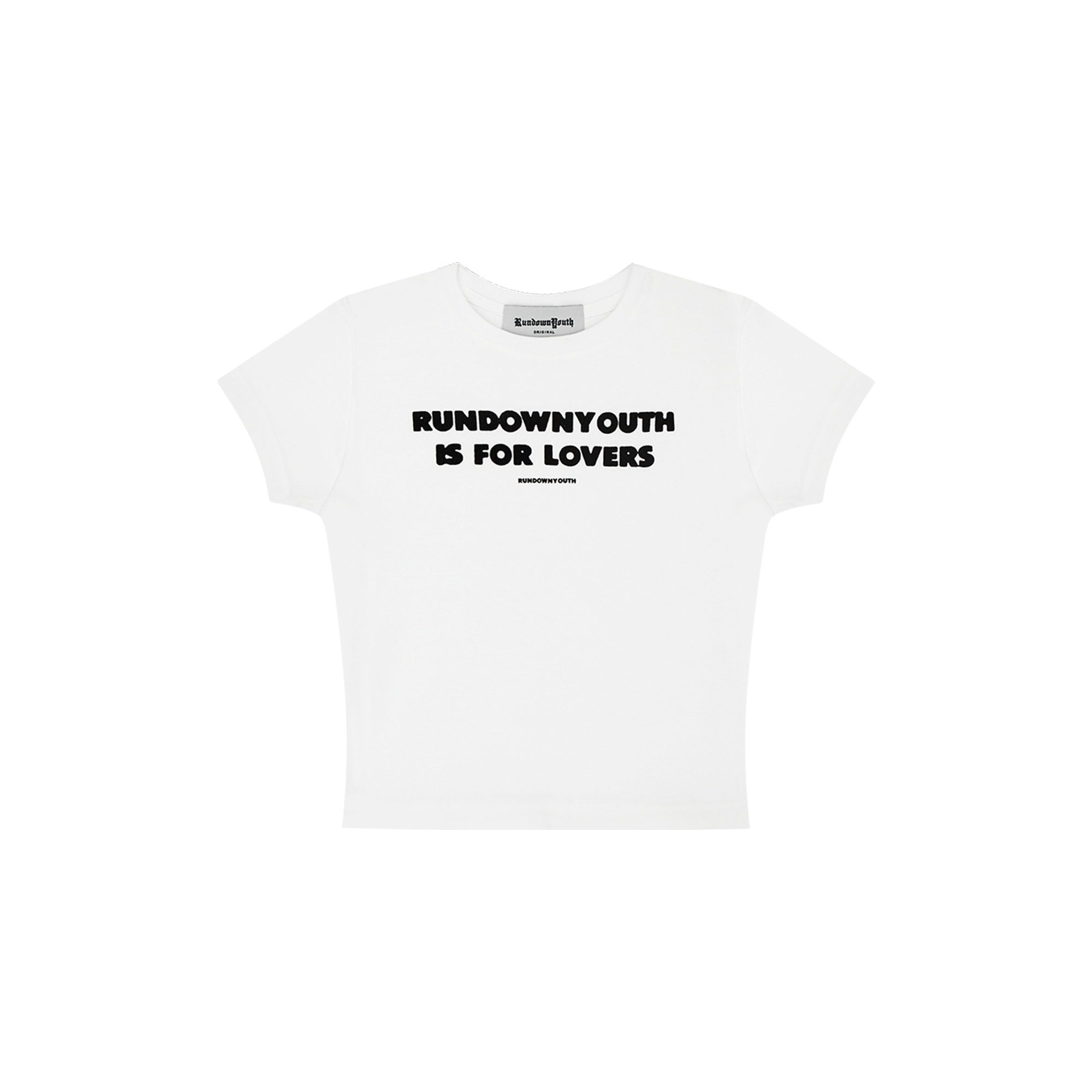 White crop top with balck letters
